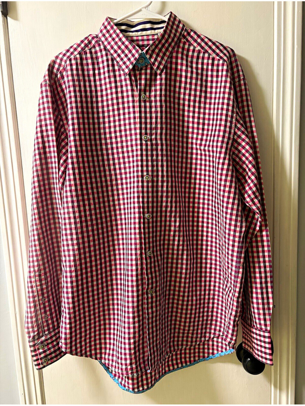 Robert Graham X Collection Men's XL Pink Navy White Check Long Sleeve Button-Up